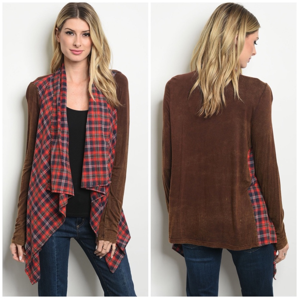 Red Brown Checkered - Cardigan